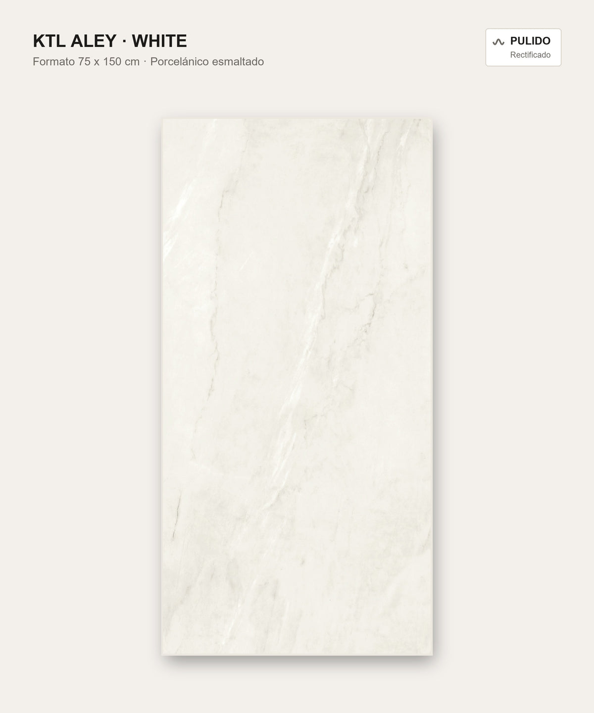 KTL Aley White Porcelánico rectificado 75x150 cm pulido rectificado efecto mármol