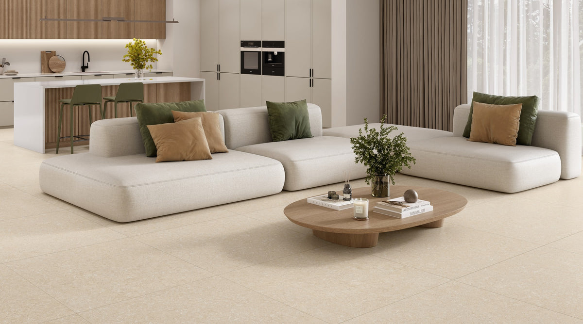 Ambiente KTL Aruba Cream 100x100 cm, porcelánico esmaltado efecto piedra mate rectificado