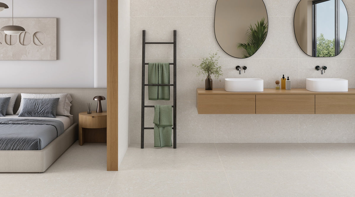 Ambiente KTL Aruba White 60x120 y 120x120 cm, porcelánico esmaltado efecto piedra mate rectificado