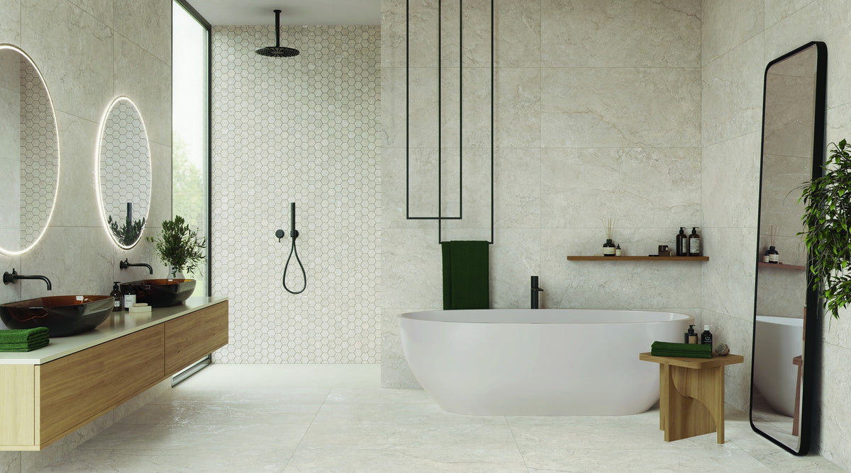 Ambiente KTL Namib Ivory 60x120 cm, porcelánico esmaltado efecto piedra lapado mate 3D rectificado
