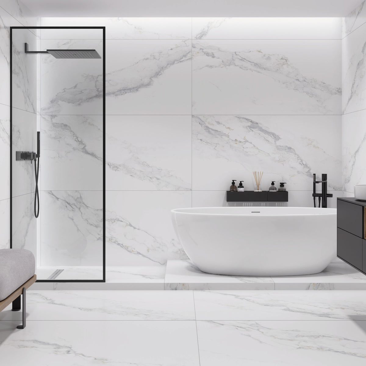 Ambiente KTL Neiden Blanco 75x150 cm, porcelánico efecto mármol satinado