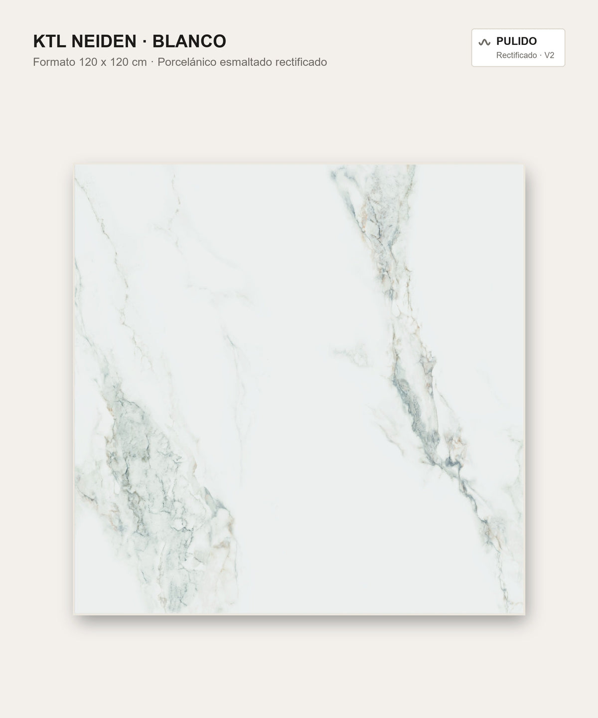 KTL Neiden Blanco porcelánico rectificado 120x120 cm pulido efecto mármol