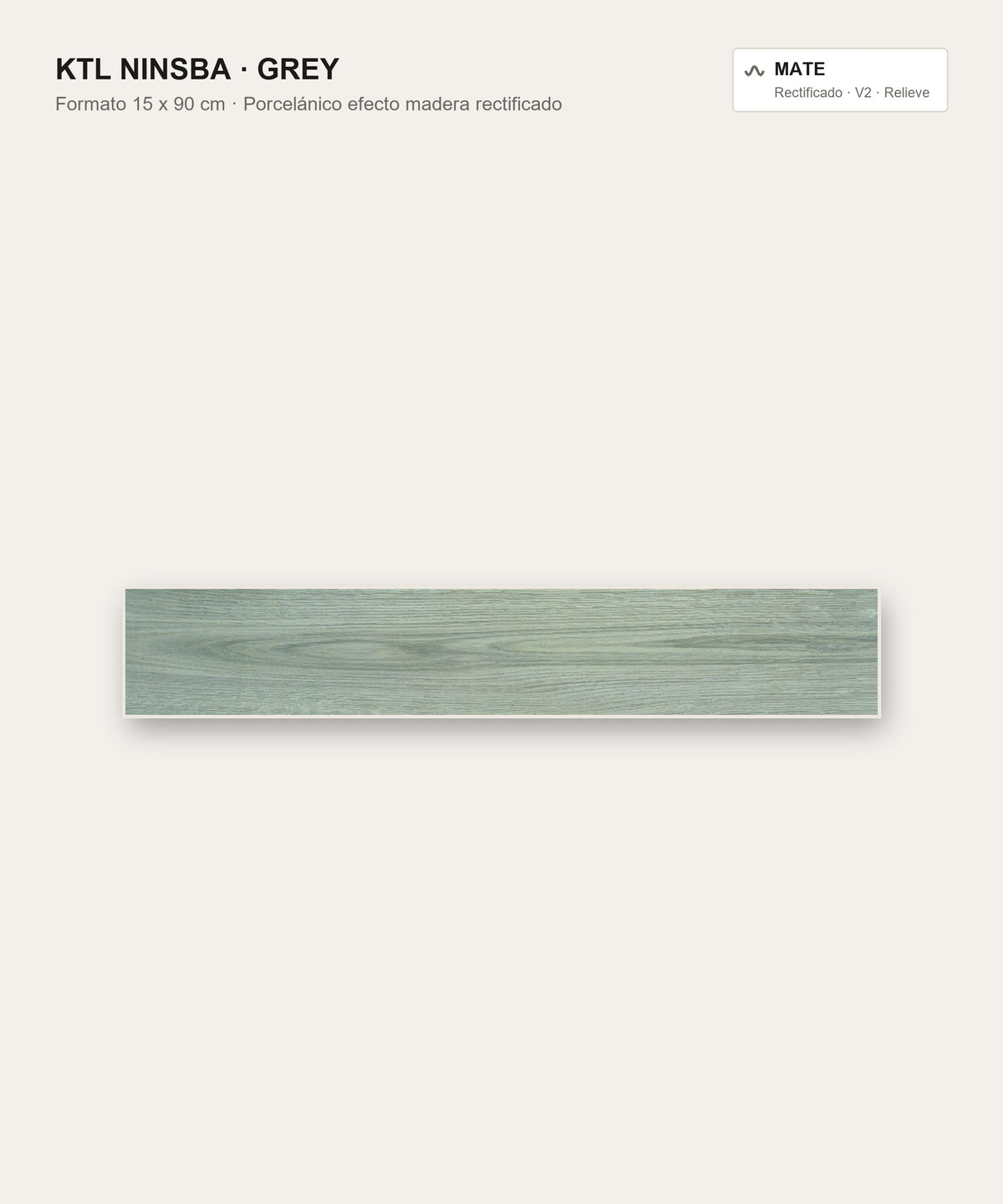 KTL Ninsba Grey 15x90 cm, porcelánico efecto madera mate rectificado