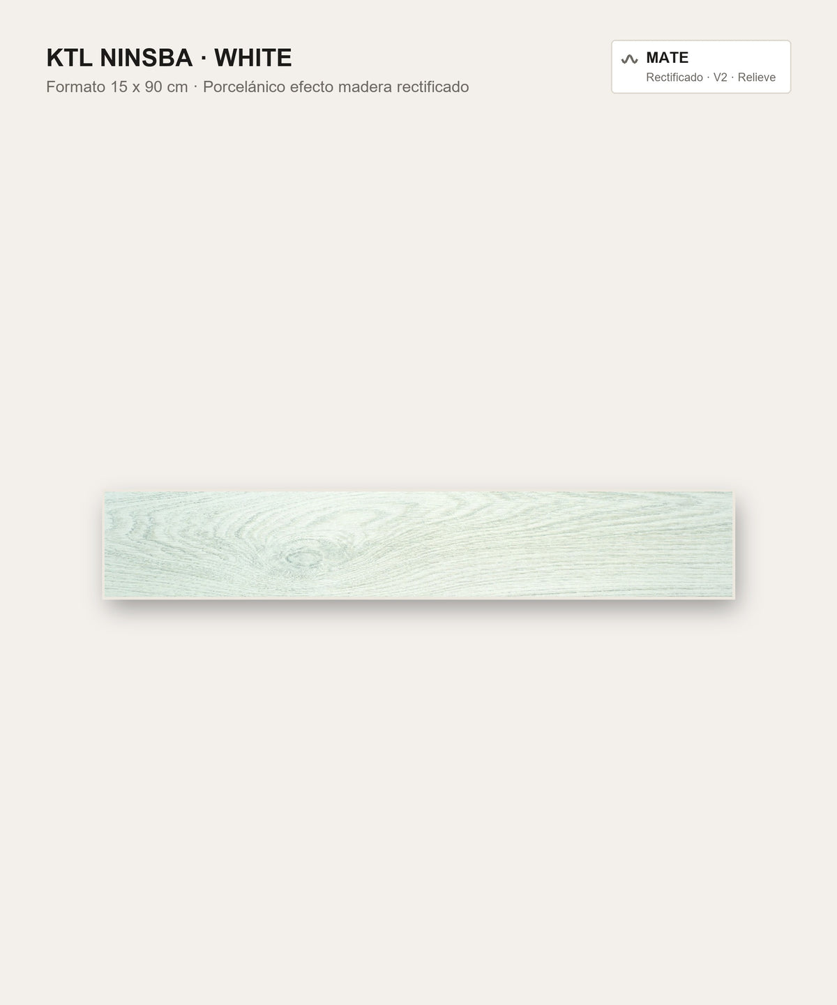KTL Ninsba White 15x90 cm, porcelánico efecto madera mate rectificado