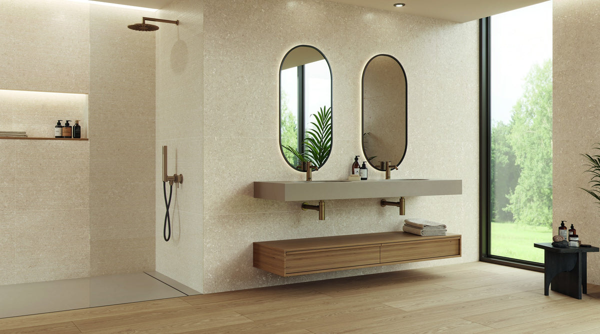 Ambiente KTL Shellstone Natural 60x120 cm, porcelánico efecto piedra lapado mate 3D rectificado