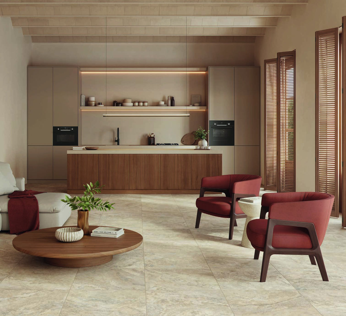 Ambiente KTL Terme Avorio, porcelánico esmaltado efecto piedra mate rectificado