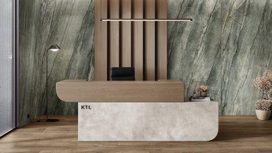 KTL Tiffany Emerald pulido en recepción, pared de placa porcelánica 120 x 280 cm