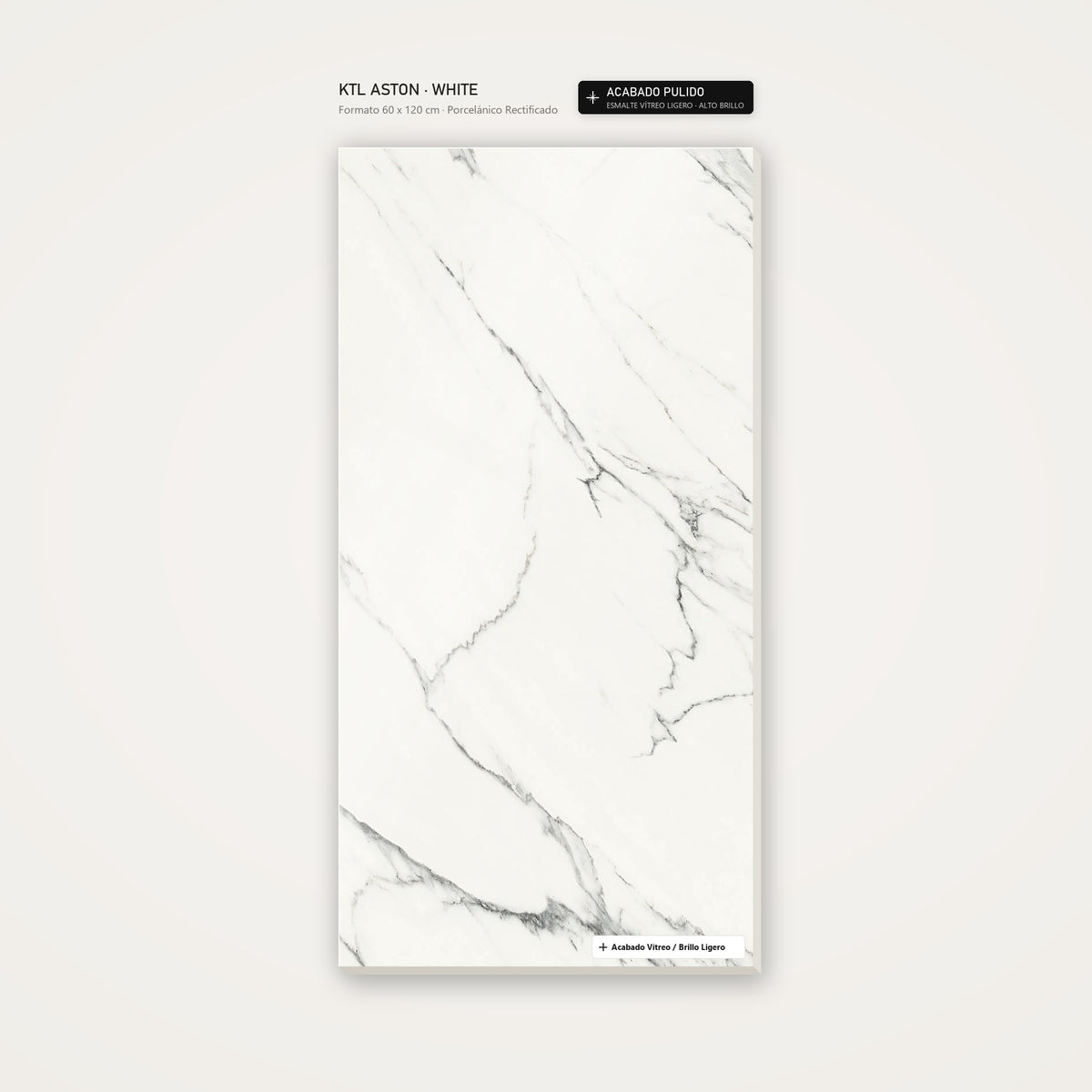 KTL Aston Calacatta White 60x120 Pulido Acabado Vítreo Ligero HD