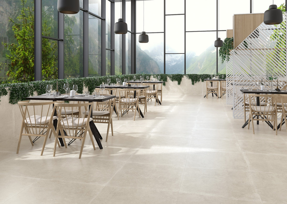 Pavimento continuo Caspio Soft en zona de estar contemporanea