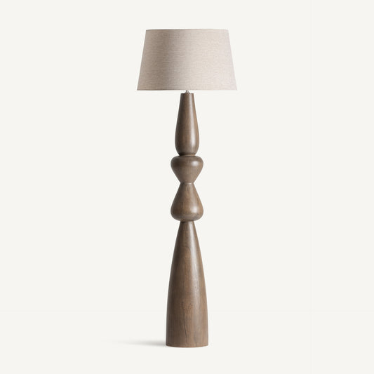 Lámpara de pie VICAL madera de mango marrón con pantalla poliéster beige, diseño artesanal 160 cm