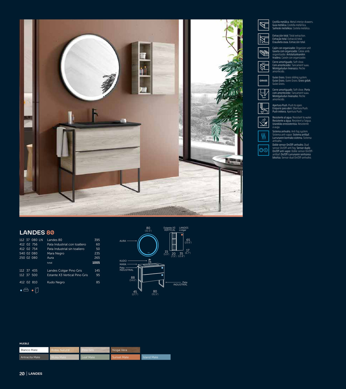 Mueble de baño Landes en Nogal Vera