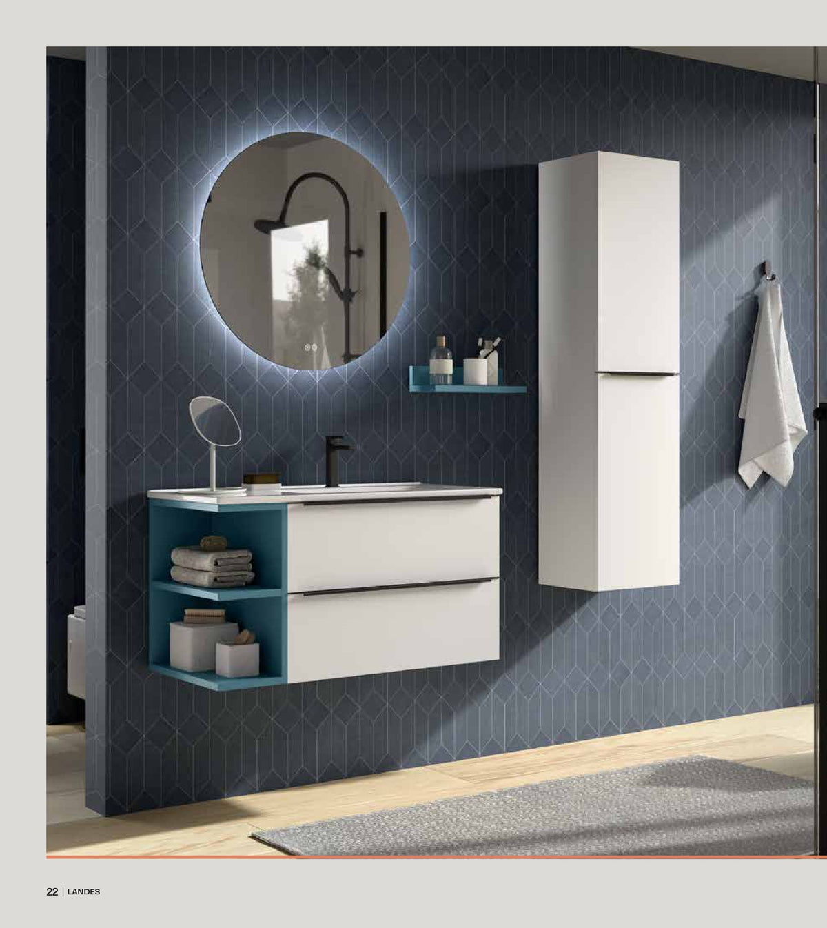 Mueble de baño Landes en blanco con aplique