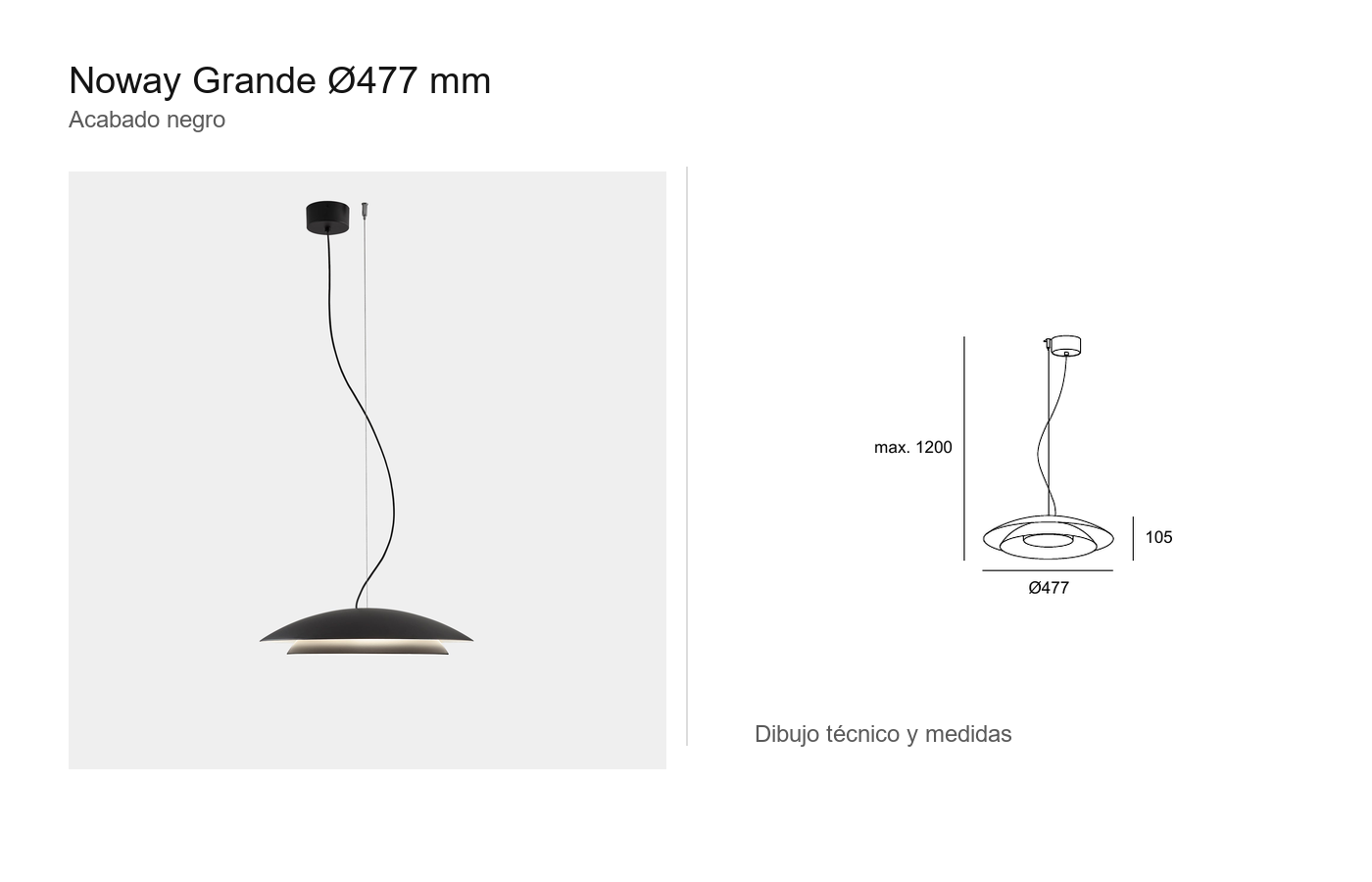 Noway grande Ø477 mm negro con dibujo técnico LEDS C4