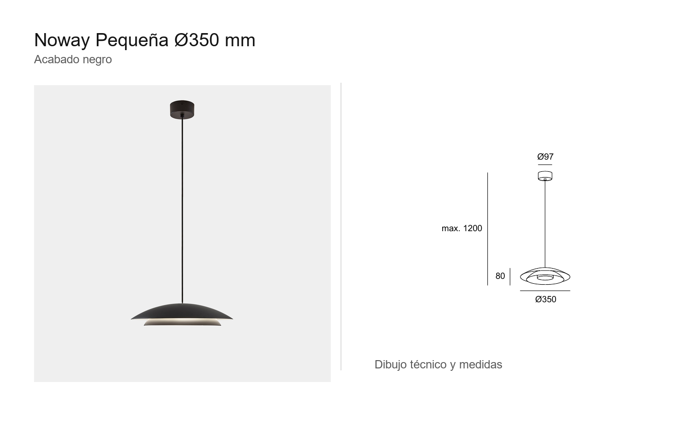 Noway pequeña Ø350 mm negro con dibujo técnico LEDS C4
