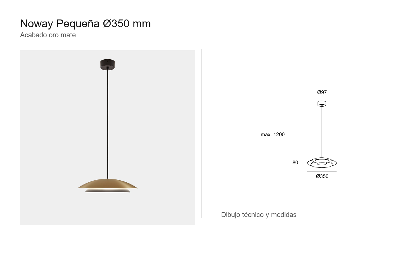 Noway pequeña Ø350 mm oro mate con dibujo técnico LEDS C4