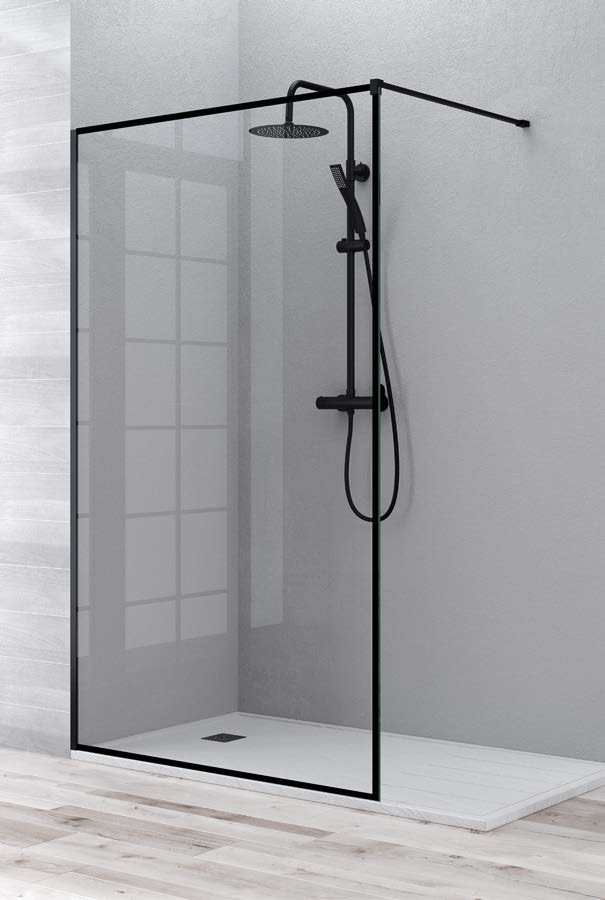 Mampara de ducha Manac Get Up & Design panel fijo con perfilería negro mate