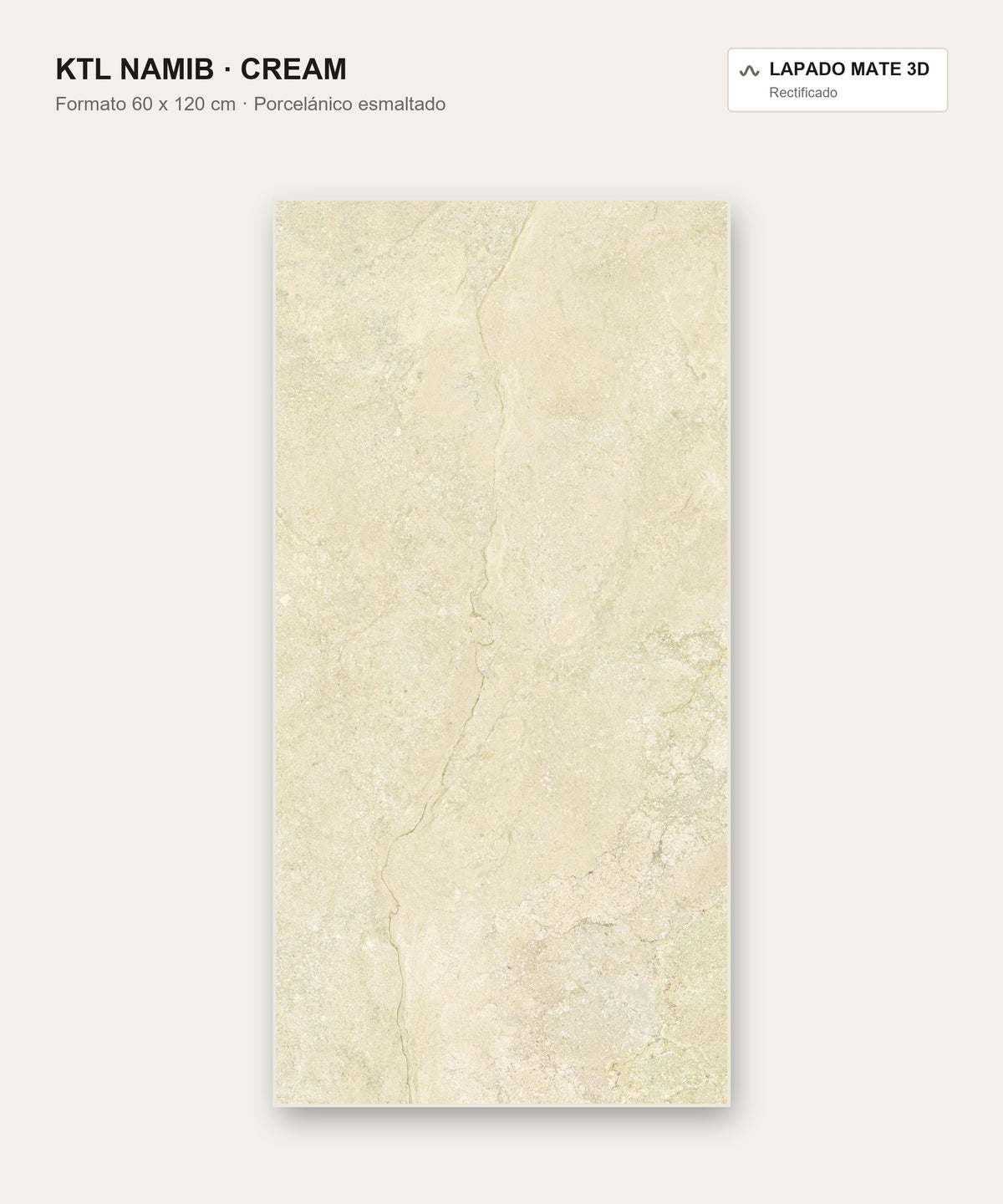 KTL Namib Cream 60x120 cm, porcelánico esmaltado efecto piedra lapado mate 3D rectificado