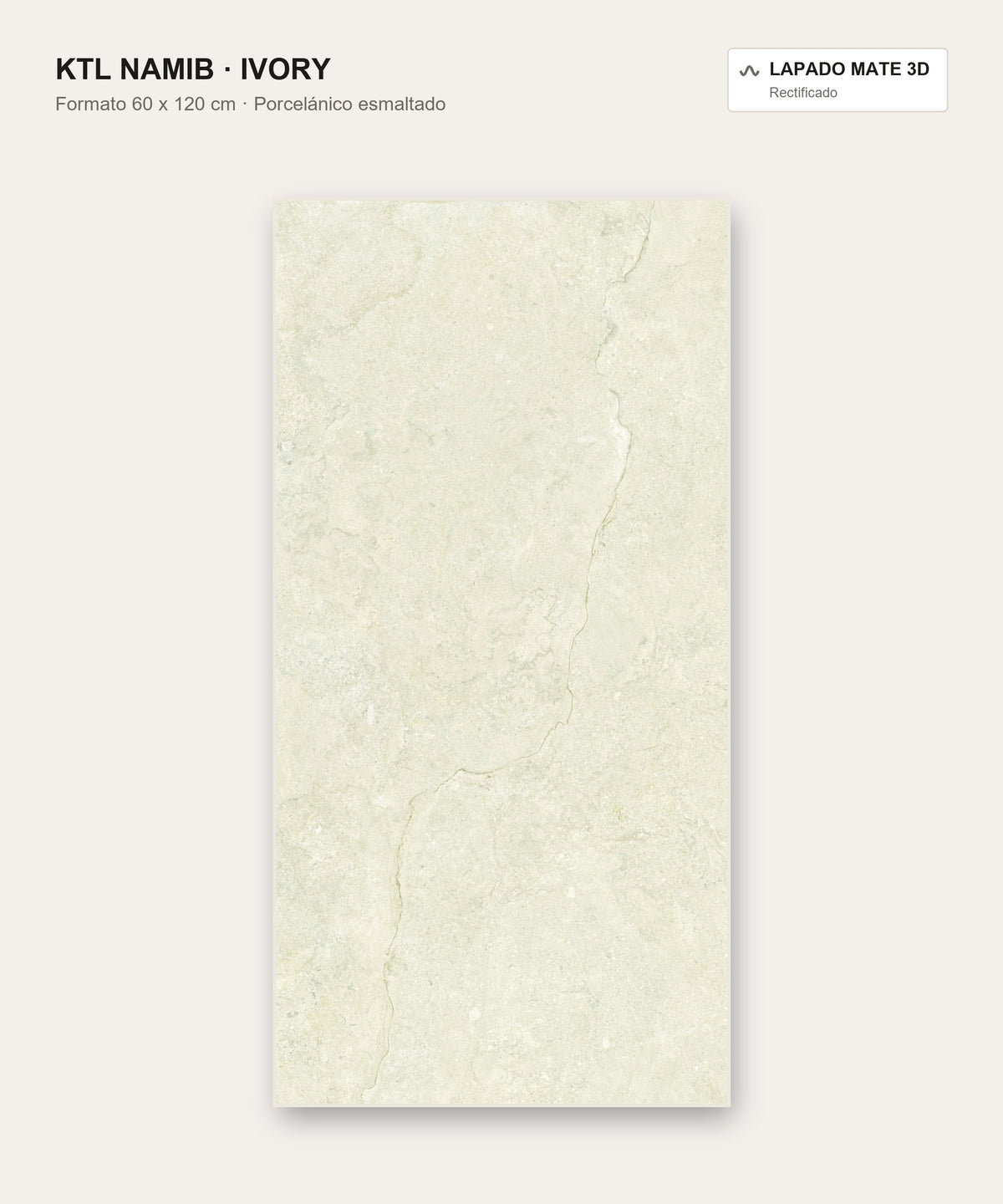 KTL Namib Ivory 60x120 cm, porcelánico esmaltado efecto piedra lapado mate 3D rectificado