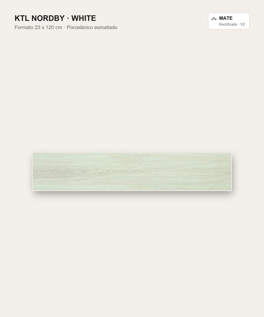KTL Nordby White 23 x 120 cm, porcelánico esmaltado efecto madera mate rectificado