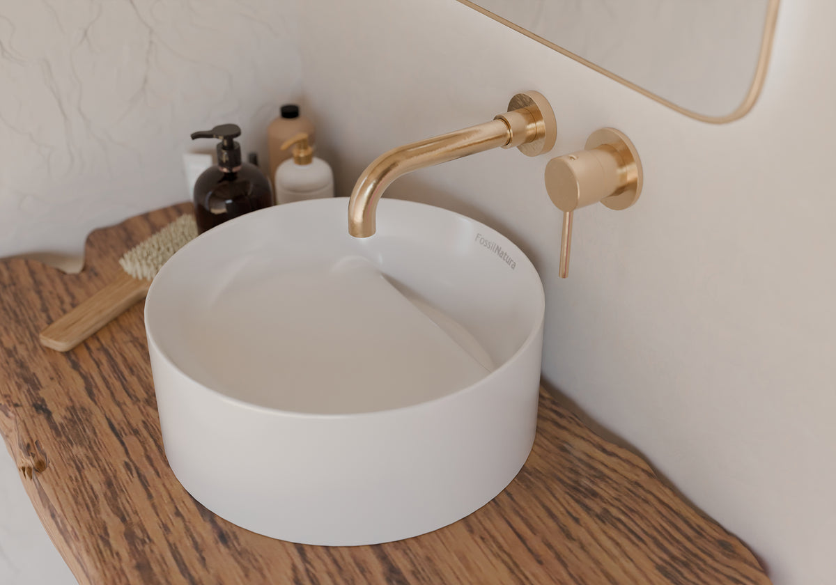 Lavabo Sobre Encimera FOSSIL NATURA ORLANDO Ø 42 cm | Porcelana Sanitaria Cilindrica Extra-Fina