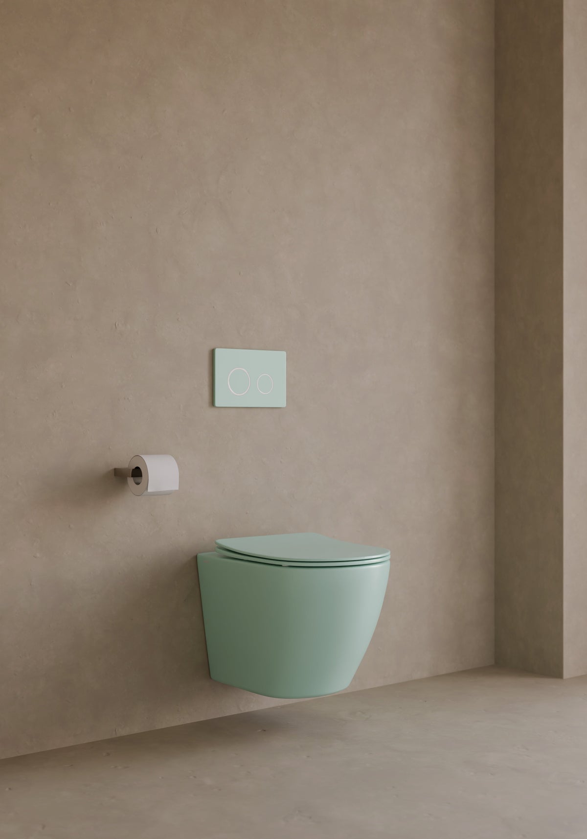 Ambiente de baño con el pack Nora verde menta