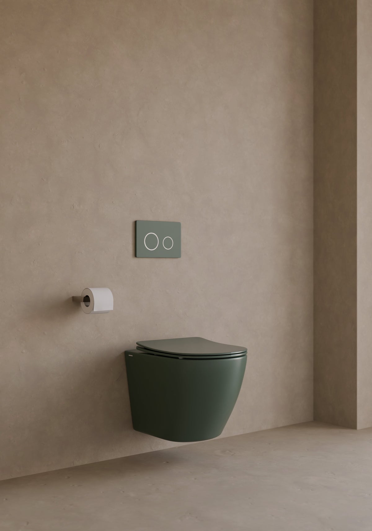 Ambiente de baño con el pack Nora verde oscuro