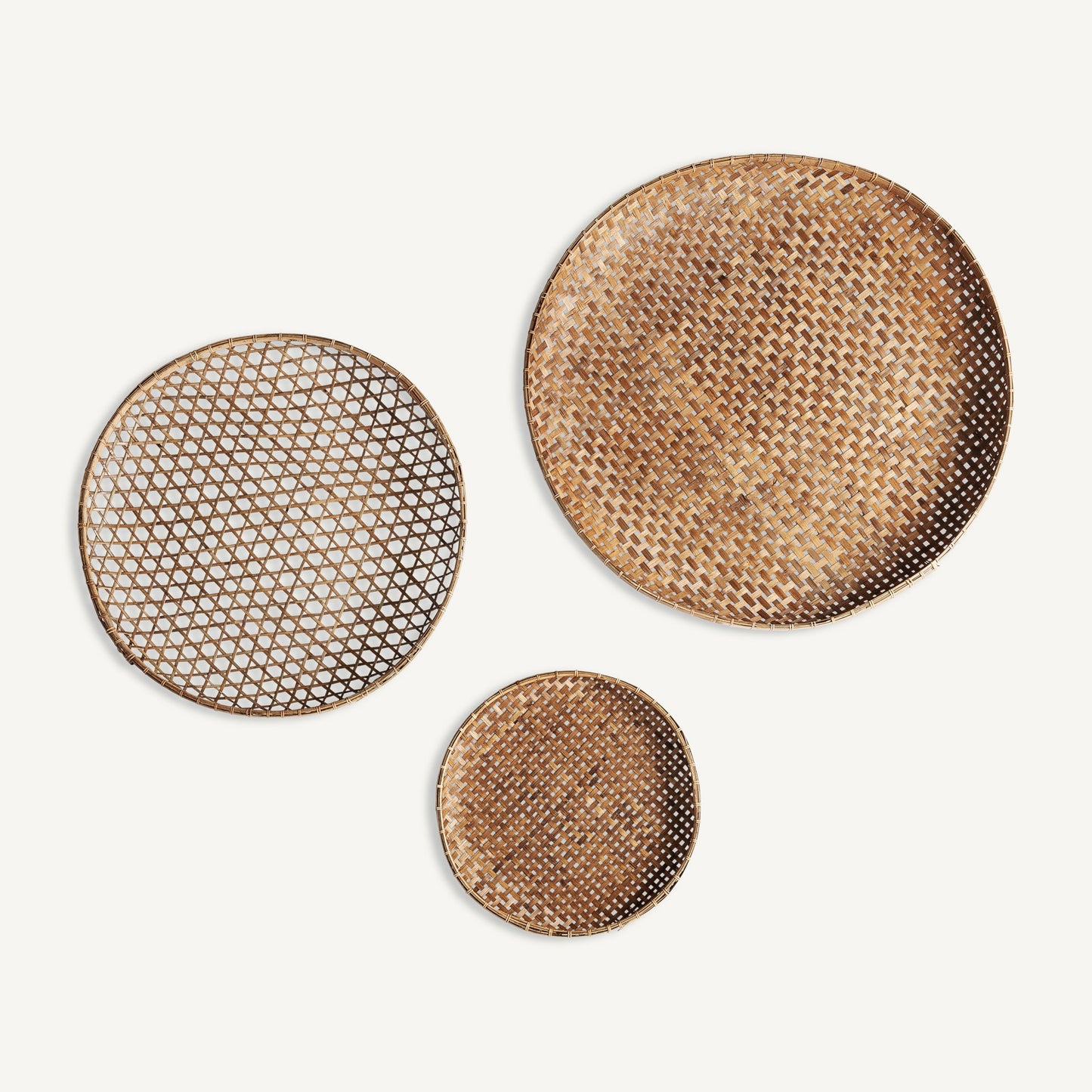 Set 3 paneles decorativos Jerzy Vical bambú marrón circulares, decoración boho de pared