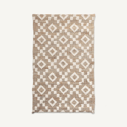 Panel decorativo Sami Vical madera de mango clara con algodón y yute, decoración boho de pared 150 cm