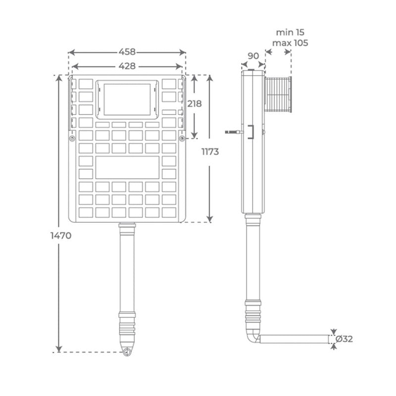 Plano de cotas de la cisterna compacta Slim