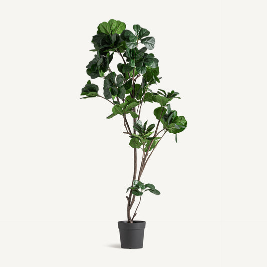 Planta artificial ficus lyrata Vical verde con maceta cemento gris, árbol decorativo 187 cm