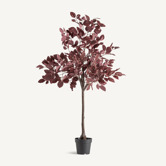 Planta artificial haya Vical rojo oscuro con maceta negra, árbol decorativo 148 cm