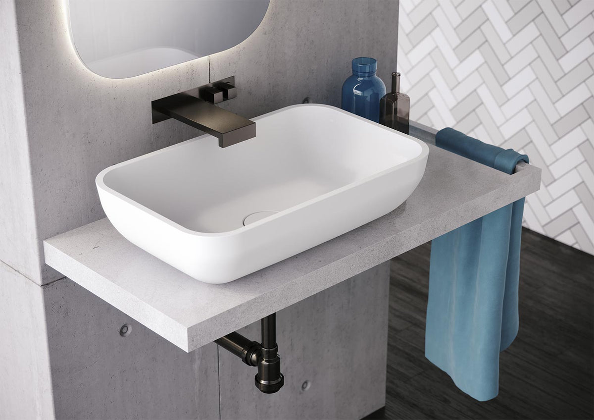 Lavabo Sobre Encimera FOSSIL NATURA LIKA 60x38 cm | Mineral Composite Rectangular Soft-Curve