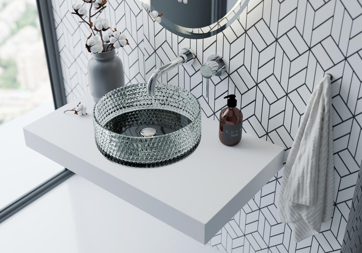 Lavabo Sobre Encimera FOSSIL NATURA QUEEN Ø 36 cm | Cristal Tallado y Texturizado Diamante