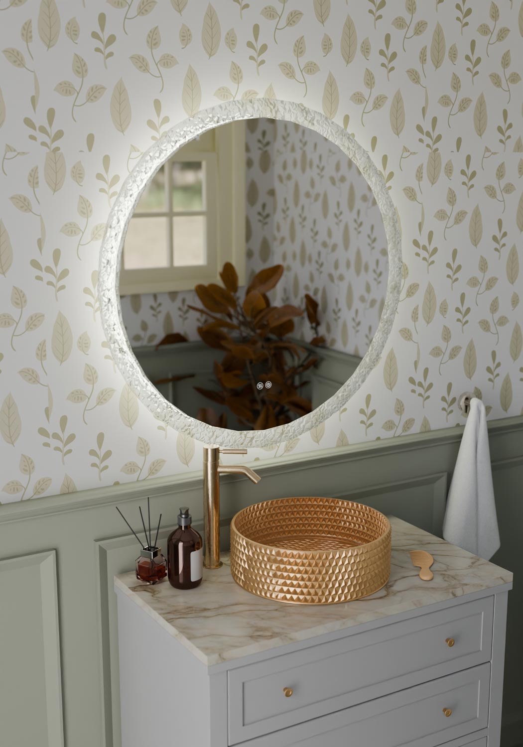 Lavabo Sobre Encimera FOSSIL NATURA QUEEN Ø 36 cm | Cristal Tallado y Texturizado Diamante