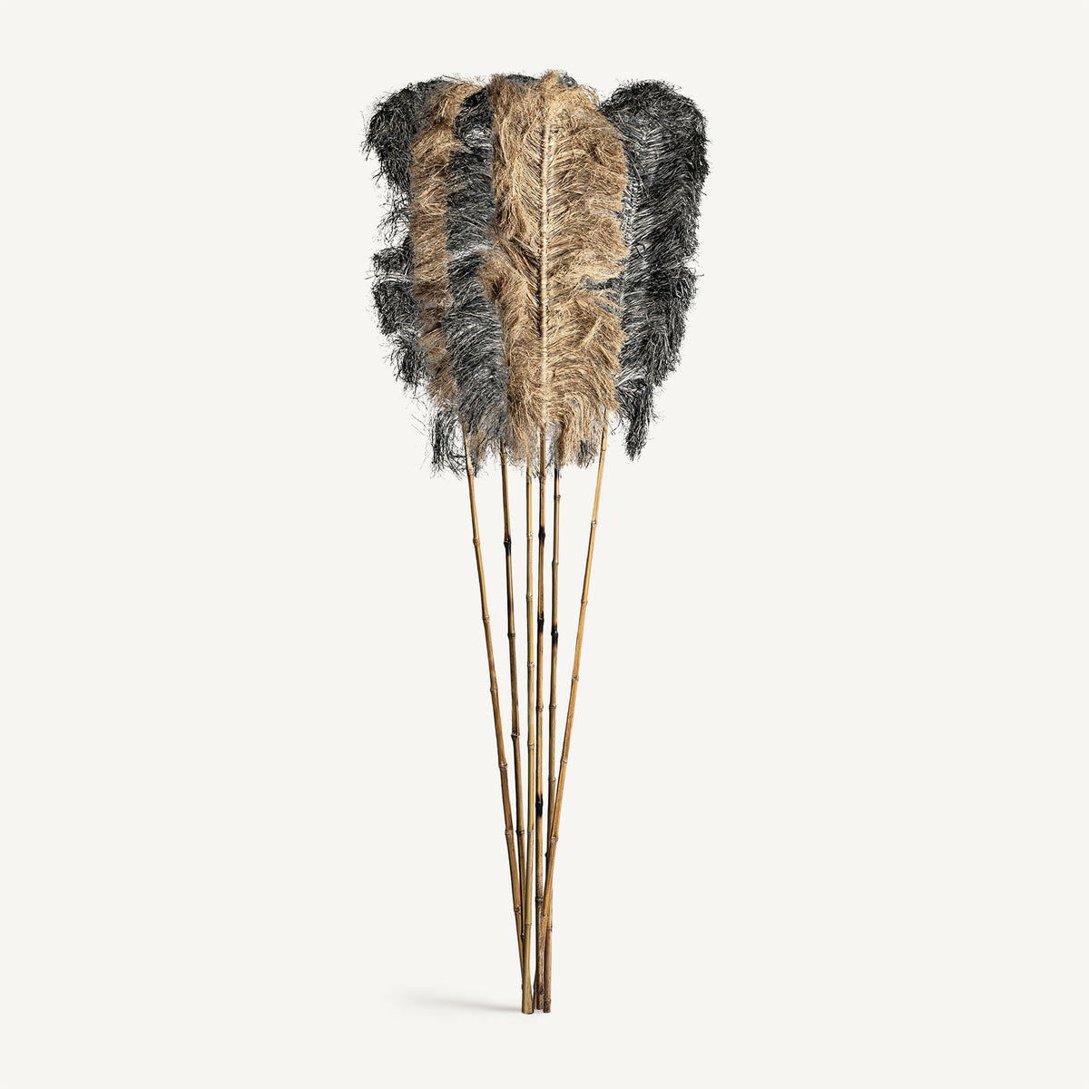 Rama decorativa Jerzy Vical set 6 rafia negra y natural, decoración étnica 210 cm