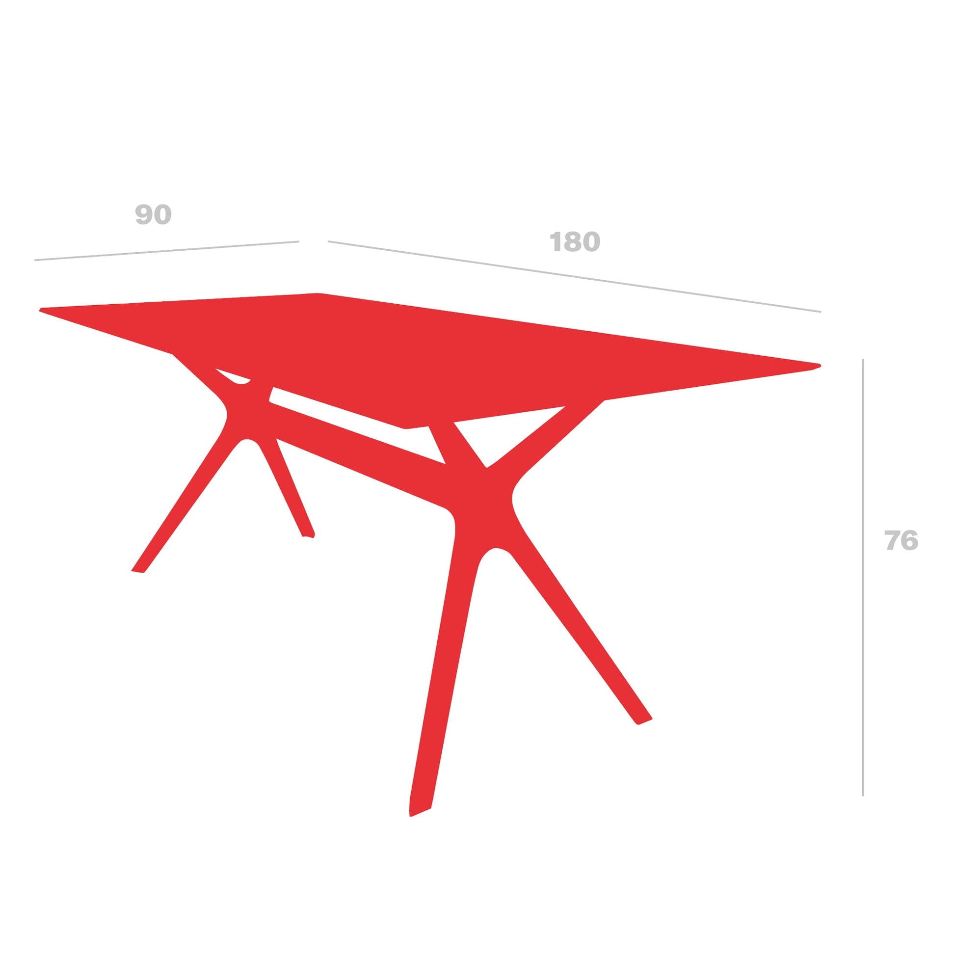 Dibujo técnico con medidas Mesa Vela L 180x90 RESOL