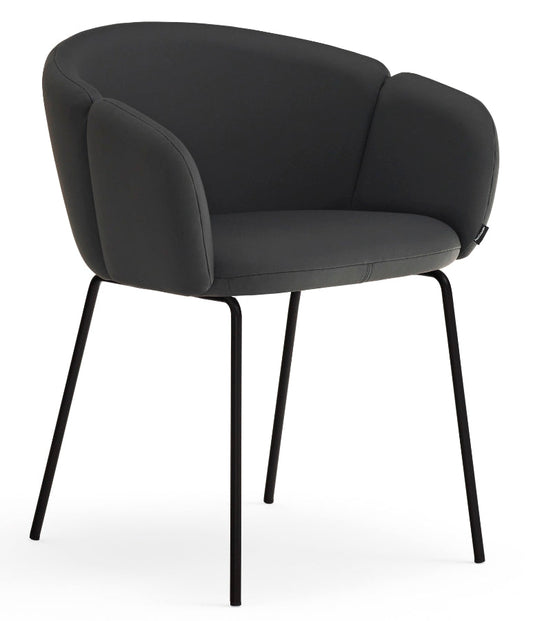Silla Add con reposabrazos de Teulat, tapizado negro y estructura metálica