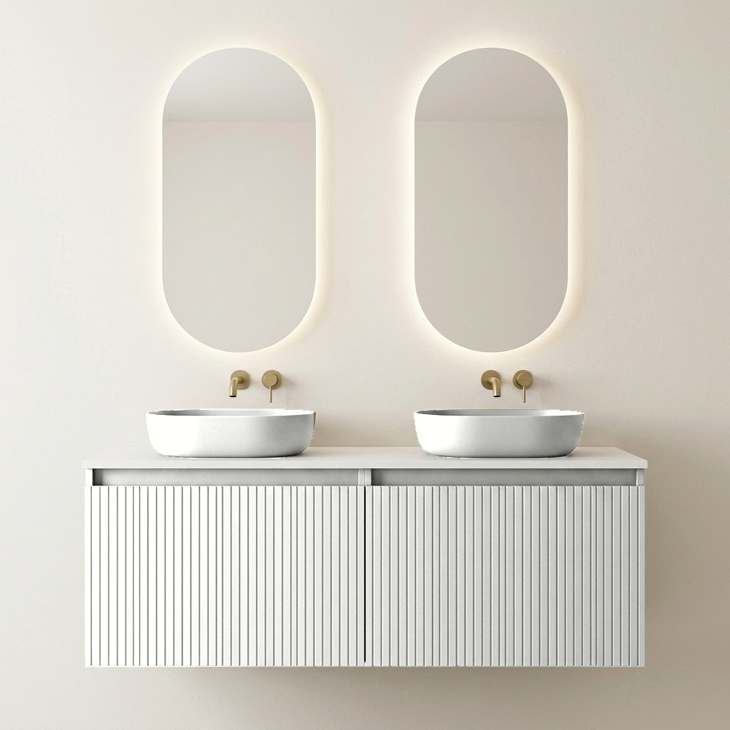 Conjunto de Baño Completo Visobath Bari Duo 120 cm - Acabado Blanco Ada Mate con Lavabos Colors y Espejos LED Ella