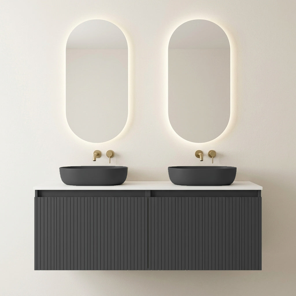 Conjunto de Baño Completo Visobath Bari Duo 120 cm - Acabado Ceniza Antracita con Lavabos Colors y Espejos LED Ella