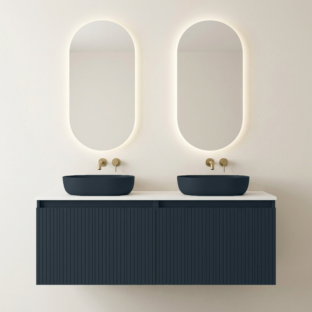 Conjunto de Baño Completo Visobath Bari Duo 120 cm - Acabado Navy Azul Marino con Lavabos Colors y Espejos LED Ella