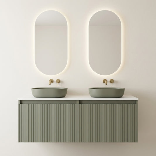Conjunto de Baño Completo Visobath Bari Duo 120 cm - Acabado Verde Musgo Oficial con Lavabos Colors y Espejos LED Ella
