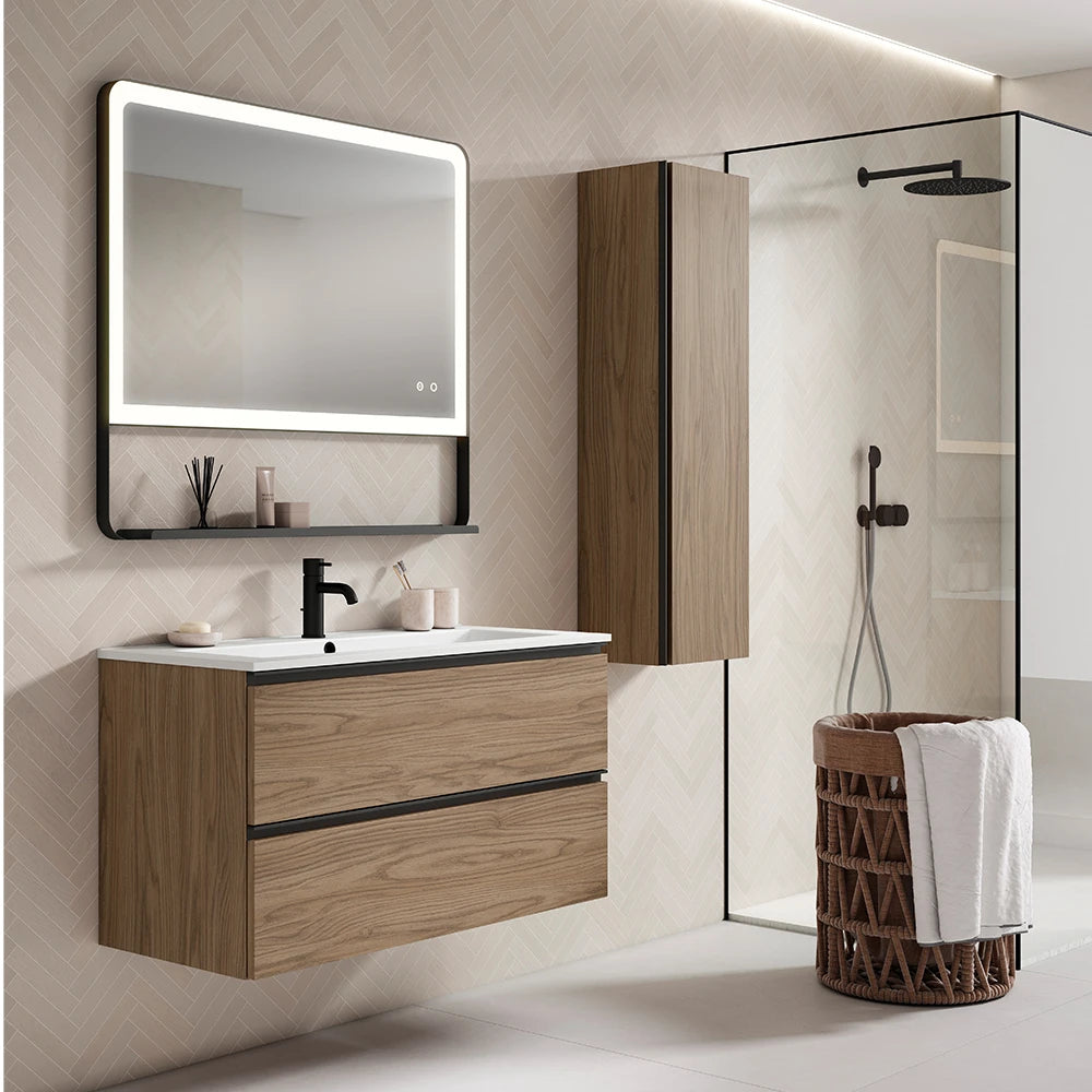 Mueble de Baño Suspendido Visobath Granada Acabado Chapa de Madera Roble Costa