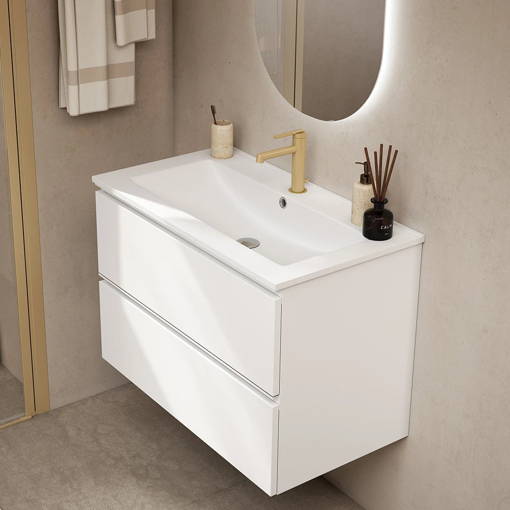 Lavabo Flat instalado en mueble de baño suspendido Visobath