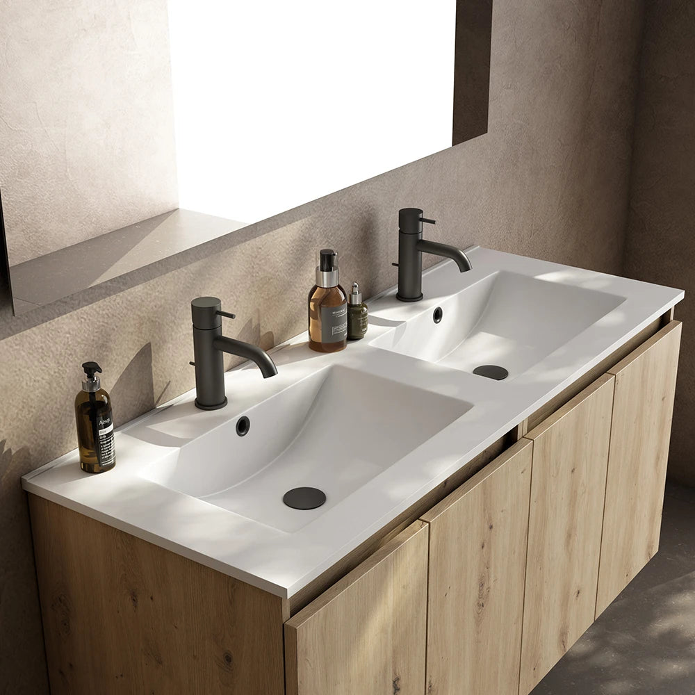 Configuración de lavabo cerámico doble seno Visobath Flat 120 cm
